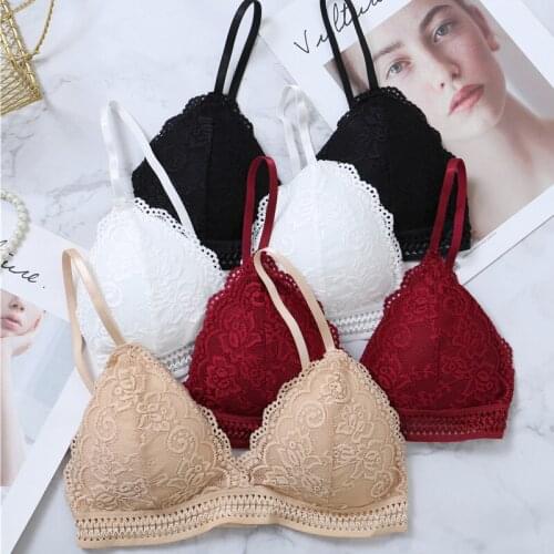 French Style Bralette Seamless Deep V Lace Bra Wireless Thin Underwear Adjustable Strap Soft Sexy Lingerie for Women Girls