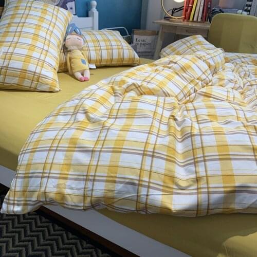 Plaid Bedding Set Duvet Cover 220x240 Home Bed Linen Pink Yellow Queen King Size Bedroom Bed Sheet Quilt Cover Pillowcase 4pcs