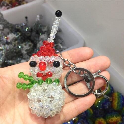 Cute Snowman Keychain Austrian Crystal Colorful Hand Made Key Ring Gift For Women Girls Bag Pendant Charms Key Chains As Gift