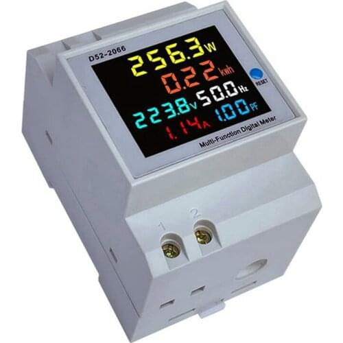 6IN1 Din Rail AC Monitor Voltage Current Power Factor Active Electric Energy Frequency Meter VOLT AMP AC 250-450V 100A