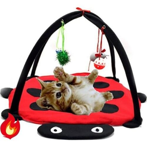 Pet Heating Pad Cat Toy Kitten Folding Toy Mat Bed With Hanging Toys Cat Hammock Toy Insulation Cat Litter