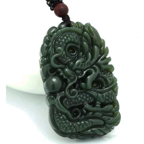 Jade Pendant Natural Hetian Qingyu Dragon Pendant Jewelry Mans Fine Jewelry Qingyulong brand + 18 Arhats Necklace Pendant
