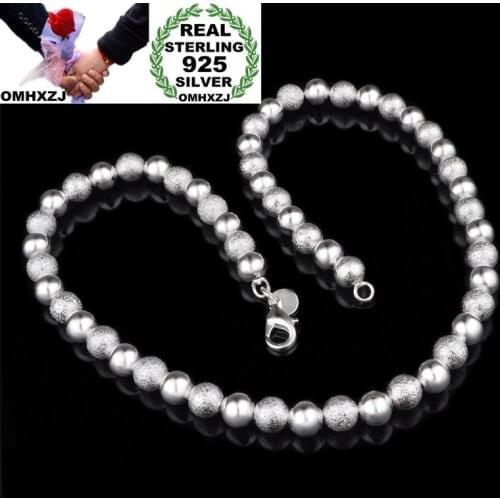 OMHXZJ Wholesale Personality Fashion Unisex Party Wedding Gift Silver Round Beads Chain 925 Sterling Silver Necklace NC25