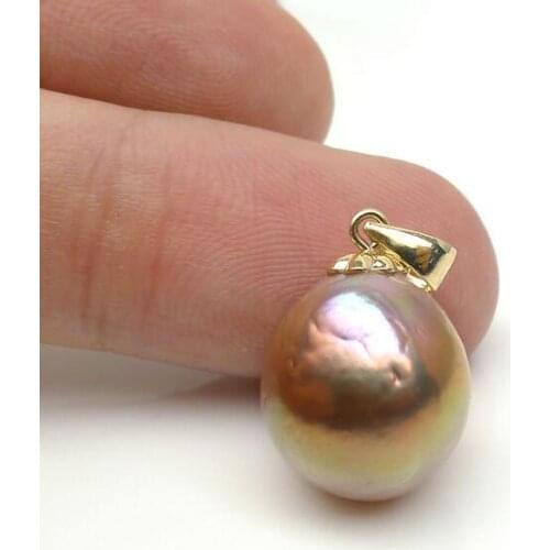 12.3*14.4MM Multicolor Real Freshwater Kasumi Pearl Pendant 9K Solid Yellow Gold