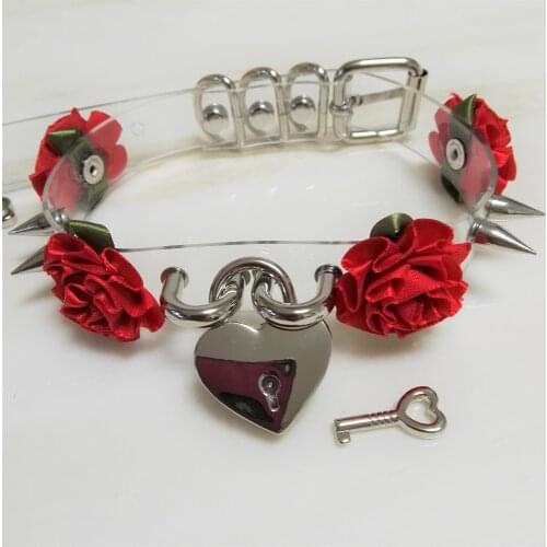 Sexy Fashion Harajuku Lolita Punk Goth Sweet heart LOCK Rivet Necklaces Faux leather Rock Collar Choker handmade Free shipping