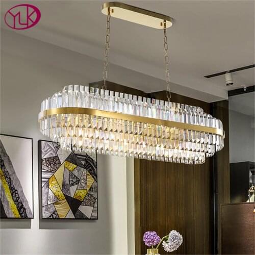 Modern crystal chandelier for dining room oval design kitchen island chain light fixture gold home decor led chain light fixture