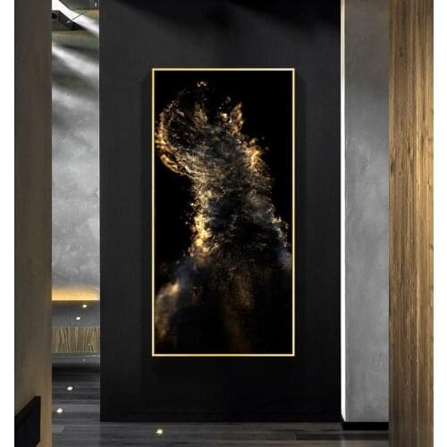 Modern Abstract Gold and Black Canvas Painting Cuadros Scandinavian Posters and Prints Wall Art Picture for Living Room Decor