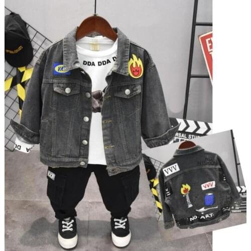 Childrens Casual Sports Suit Autumn Spring Boys Clothes Long Sleeve Graffiti denim jacket+T-shirts+pants 3Pcs Kids Clothing Set