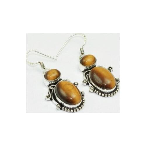 Tiger Eye , 50 mm, Silver Overlay on Copper Earrings, E1588