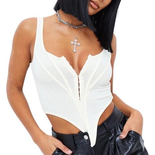Sexy Ladies Square Collar Tank Top Women Sleeveless Zipper Slim Fit Solid Crop Top Club Bustier Irregular Camis Tops Streetwear