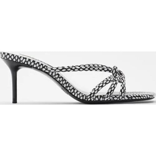 Square Toe High-Heeled Shoes Lady Med Multicolored Sandals Ladies' Slippers Slipers Women Cross-Tied 2021 Thin Rubber PU Rome Sl