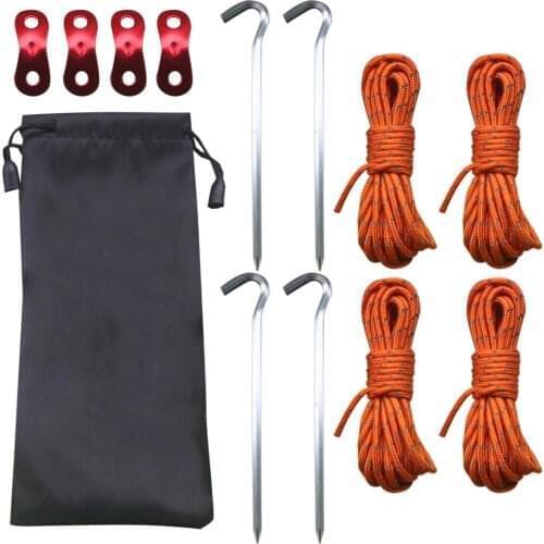 Outdoor Camping Tent Parachute Cord Rope Buckle Cord Rope With Aluminum Tensioners And Tent Stakes Fastener Outdoor Tool Kits