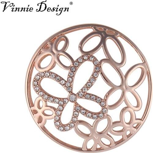 Vinnie Design Jewelry 3D Multi Crystal Butterfly Coin Disc fit into 35mm My Coin Holder Pendant