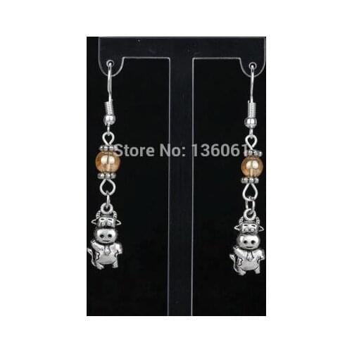 Vintage Silver Cow Crane Kng Cobra Rabbit Pig Deer Snake Monkey Kangaroo Snail Cat Drop Dangle Earring For Women Jewelry 10Pair