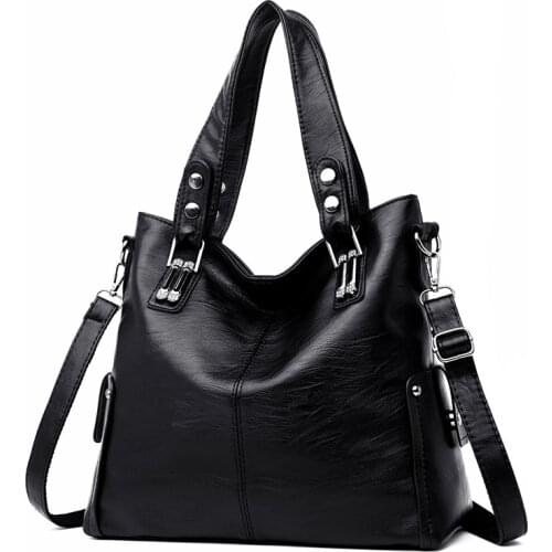 Ladies Large Bucket Tote Bag Black/red Main New Fashion Women Leather Handbags Female Leather Shoulder Crossbody Bag