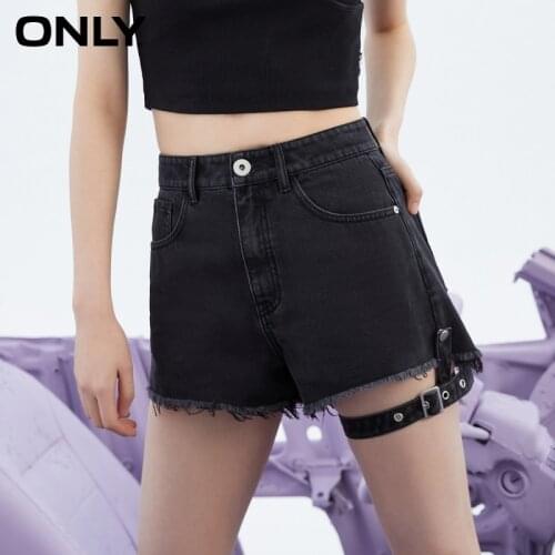 ONLY 2021 Summer Hole Design Sense Bandage Denim Shorts Women | 121243002