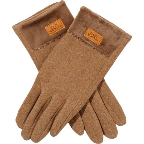 Women Autumn Winter Touch Screen Suede Glove Warm Thick Full Finger Mittens Female Wool New Inner Fleece Gloves For Unisex