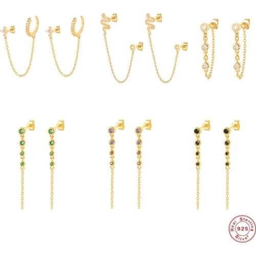 Aide 925 Sterling Silver Colored Round Zircon Pendant Long Chain Tassel Drop Earrings For Women Gift Crystal Pave Snake Earrings