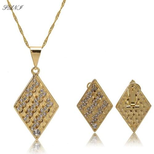 Fani 2021 Fashion Geometry Shape Brand Pendant Necklace Earring Sets Choker Necklace Classic Wedding women Costume Jewelry Set