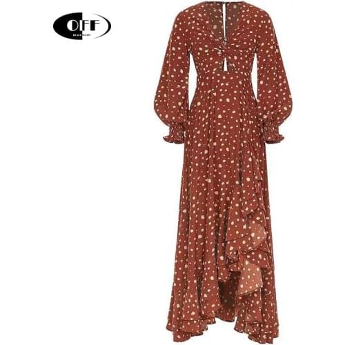 Bohemia Elegant Printed Maxi Dresses For Women Vintage Long Sleeve V-Neck Hollow Out Sexy Party Dinner Lady Mermaid Dress Female