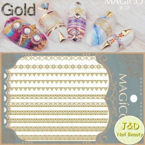 1sheet Golden Triangle Nail Art Sticker Silvery Stripe Decals Metal Rocky French Manicure Nail Decoration Geometry Lace Line