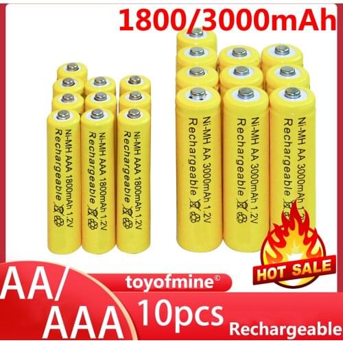10pcs AA 3000mAh + 10pcs AAA 1800mAh 1.2V Ni-MH Rechargeable Battery yellow cell