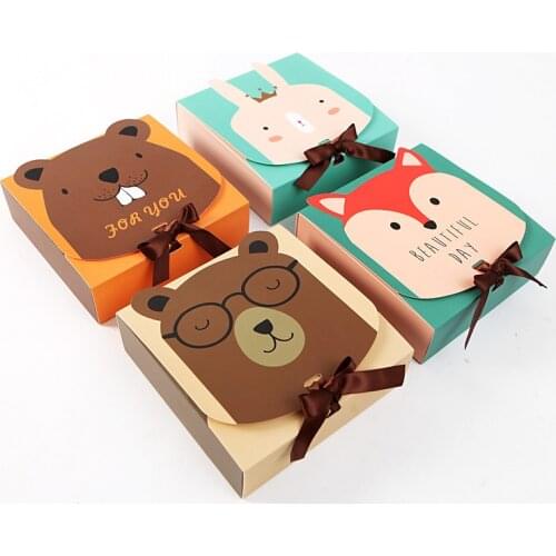 10 Pcs/Set Cartoon Animal Paper Boxes Cube Kids Birthday Party Favors Gift Packaging Box for Guest Rabbit Fox Candy Boxes