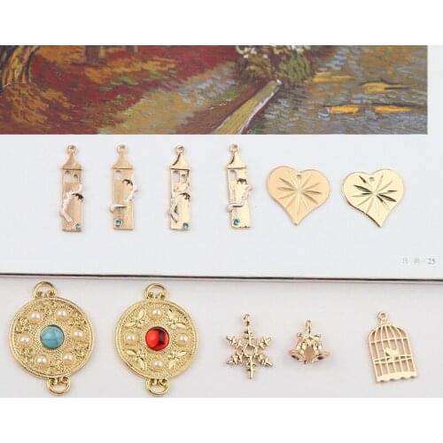 10pcs Alloy Geometric Circle Love Snowflake Bell Pendant Korean Drop Earrings Jewelry Earrings Pendant Diy Ear Accessories