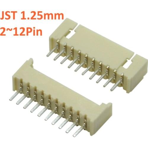 100Pcs Micro JST 1.25mm 2P 3P 4P 5P 6P 7P 8P 10P straight Pin Female Connector FOR PCB BOARD White 1.25