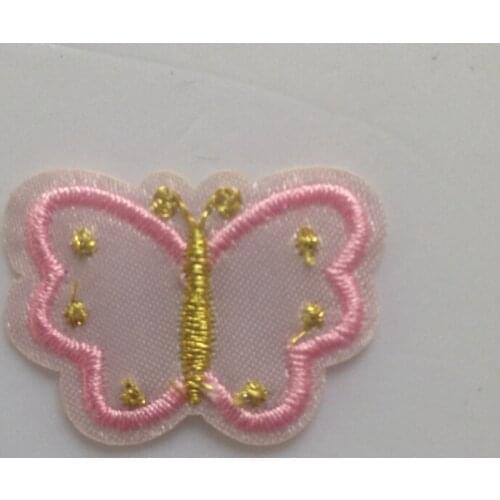20pcs Pink Butterfly Appliques Dress Bag Iron On Embroidered Patches parches Jacket Patch For Clothing bordados Patchwork Decor