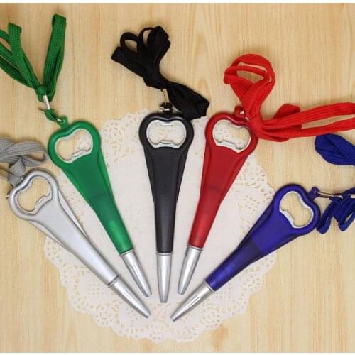 400pcs Bottle Opener Pen with String 2 in 1 Beer Wine Openers Pen Plastic with String Short Ballpoint Pen Random Color