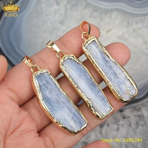 5pcs Natural Blue Kyanite Freefrom Slab Charms For Pendant Necklace,Plated Gold Bails Kyanite Charms For DIY Jewelry Making