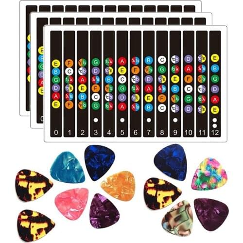 5Pcs Guitar Stickers Guitar Fretboard Stickers Guitar Note Stickers With 12 Pcs Guitar Picks For Beginners Learner
