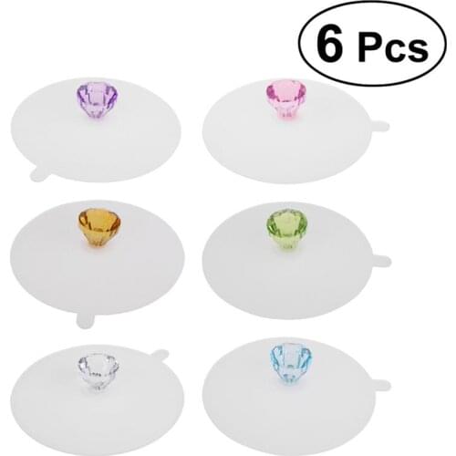 6pcs 12CM Silicone Transparent Diamond Cup Lid Thermal Insulation Cup Cover Dustproof Mug Cover Bright Color Drink Cup Lids