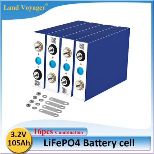 16pcs Land Voyager high capacity Deep cycle Lifepo4 3.2V 105Ah Battery for 12v 24v 48V Li-ion Battery Rechargeable Battery Pack