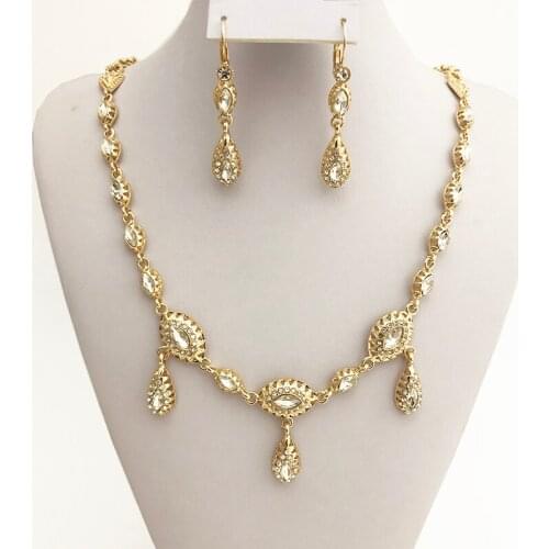 Sparkly Crystal Handmade Jewelry Set Wedding Hair Accessories Women Golden Headpiece Jewelry Set Necklace And Earrings