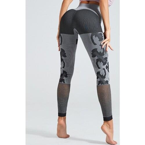 Fitness Mesh Seamless Leggings Women Yoga Leggins High Waist Camouflage Hollow Out Push Up Workout Jogging Long Pant