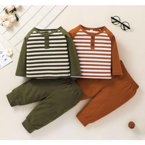 FOCUSNORM 0-3Y Autumn Baby Girls Boys Clothes Sets 2pcs Striped Printed Long Sleeve Tops Elastic Pants