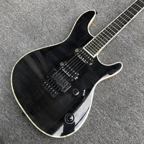Glossy Black 6 Strings Electric Guitar,Neck through body,Abalone binding,Ebony fingerboard Guitar