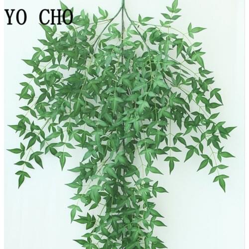 Artificial Leaves Silk Bamboo Plant Vine Wall Hanging 3 Branch Fake Leaves Rattan Garden Living Room Club Bar Decor Green Plants