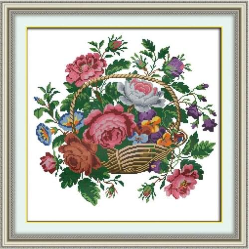 Beautiful Flower Basket Home Decor Hand Cross-stitch Sets DIY Embroidery Needlework Kits Painting Counted Print on Canvas DMC