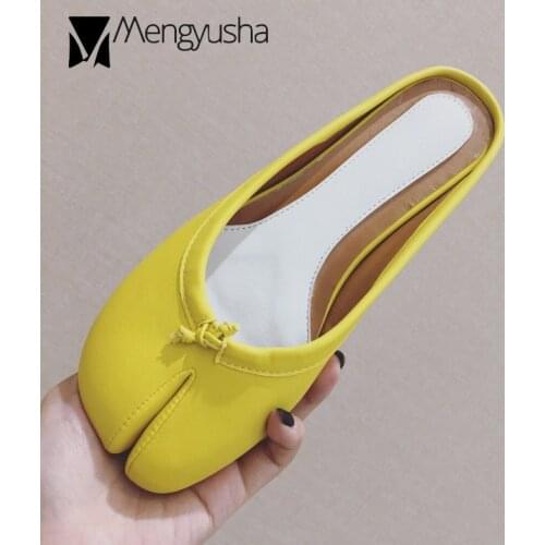 Hot popular goat hooves slippers woman high quality leather split toe sandals flat heel flip flops slingbacks summer shoes c630