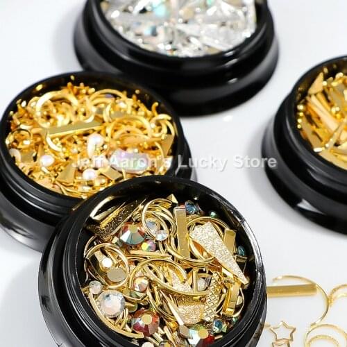 1 Pot mixed styles metal rivet 3d nail art decorations studs mini beads manicure nails accessoires star moon bullion