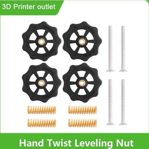 4pcs Upgraded Hand Twist Leveling Nut Diameter 40mm + 4pcs Yellow Heated Bed Springs + 4pcs M4x40mm Screws for Creality Ender-3