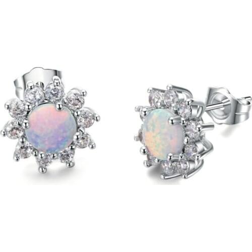 Fashionable Glamour Ladies Stud Earrings White Rhinestone Zirconia Sunflower Stud Earrings for Ladies Wedding Jewelry