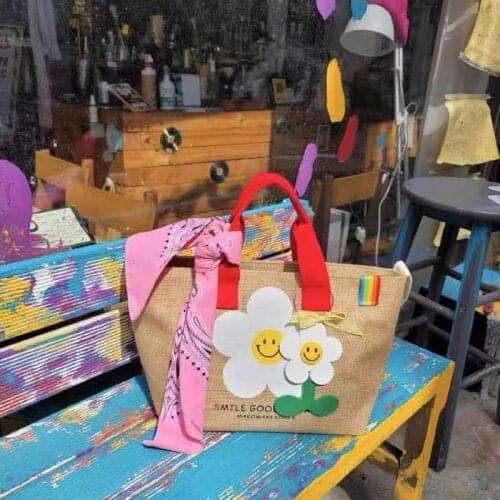 Fashion Trends Purses Portable Burlap Jute Shopping Bag Handbag Handles Tote Retro Bag Handbag Women Tote Beach Bag For Girls