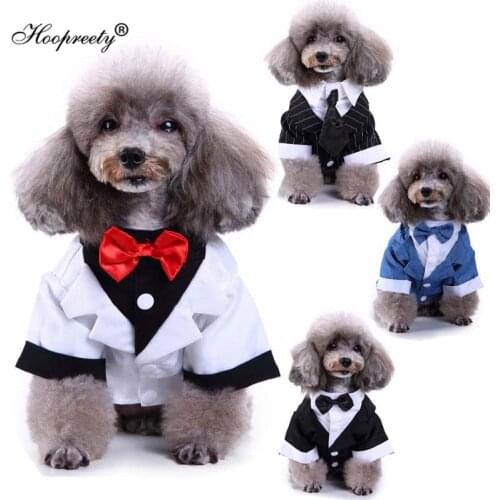 Newly Design Classic Tuxedo Suit Pet Dog Coat Simple Design Cravat Clothes for Small Dogs Wedding Party Suit Winter Warm Costume