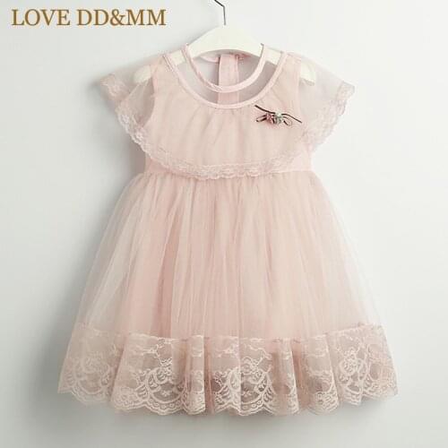 LOVE DD&MM Girls Dresses 2021 Summer New Childrens Wear Girls Fashion Sweet Lace Stitching Flower Brooch Mesh Dress