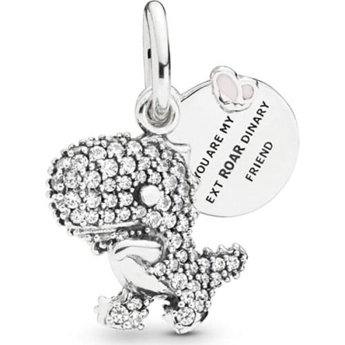 Clear CZ Cartoon Dinosaur Pendant Fit Original Pan Charms Bracelet Women Cute Butterfly Beads for Jewelry Making DIY Friend Gift