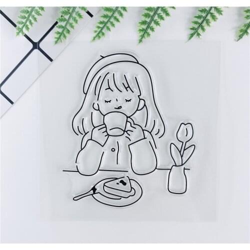 10*10 Tea Girl Transparent Clear Stamps Bullet Journal Seal For DIY Scrapbooking Rubber Stamp Sentiment Photo Album Card Making